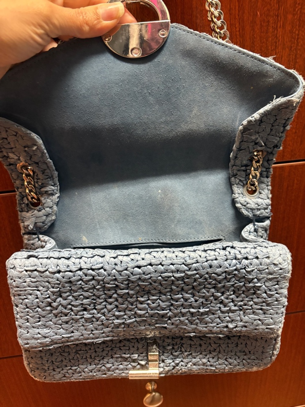 Sandro Light Grey Woven Shoulder Bag with Gold Hardware - Picture 4 of 4